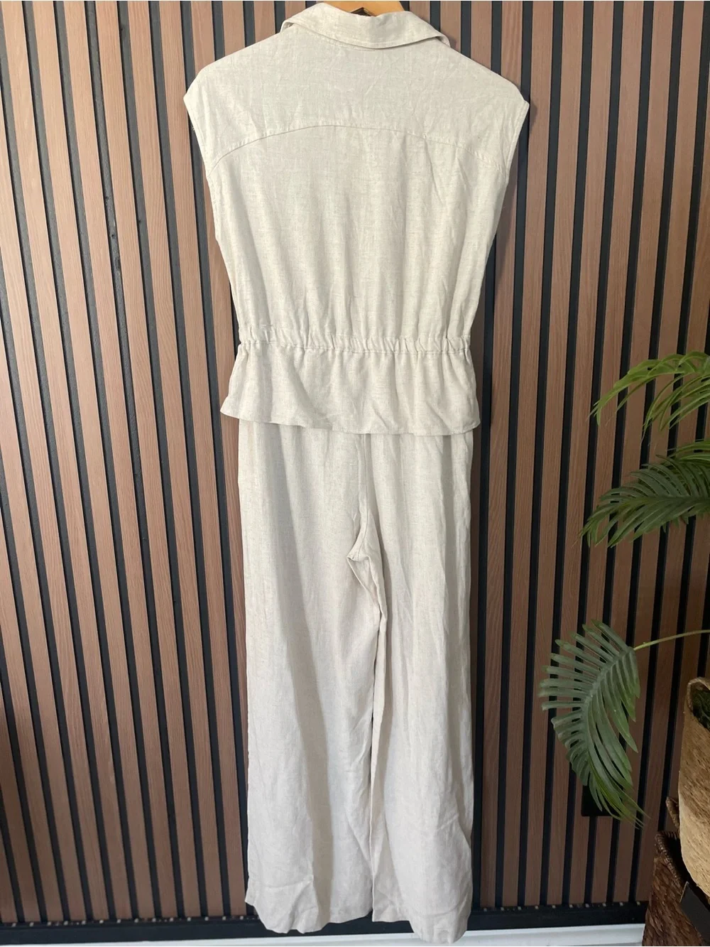 Zara Linen Blend Jumpsuit 2-Piece Look Ecru Oversized Breathable Waist Tie XS